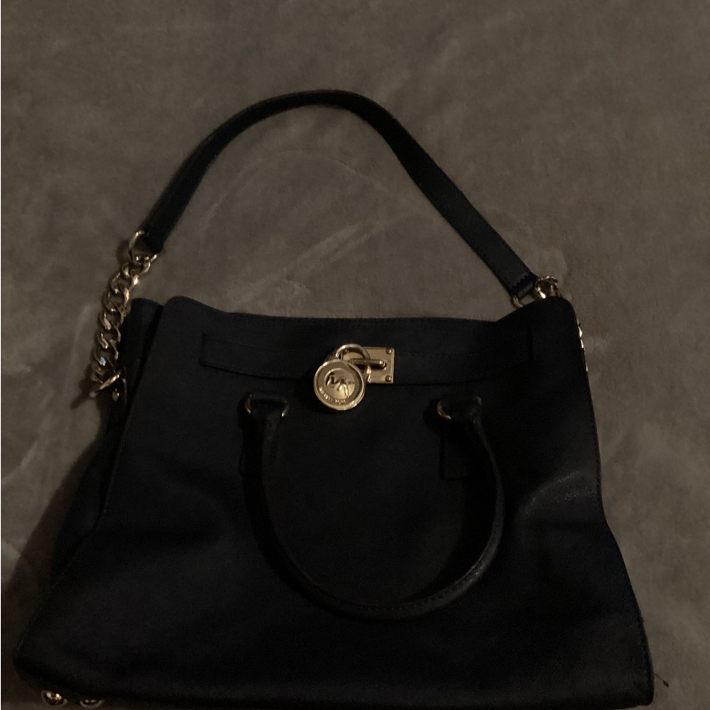 Michael Kors Navy Shoulder Bag with Gold Accents